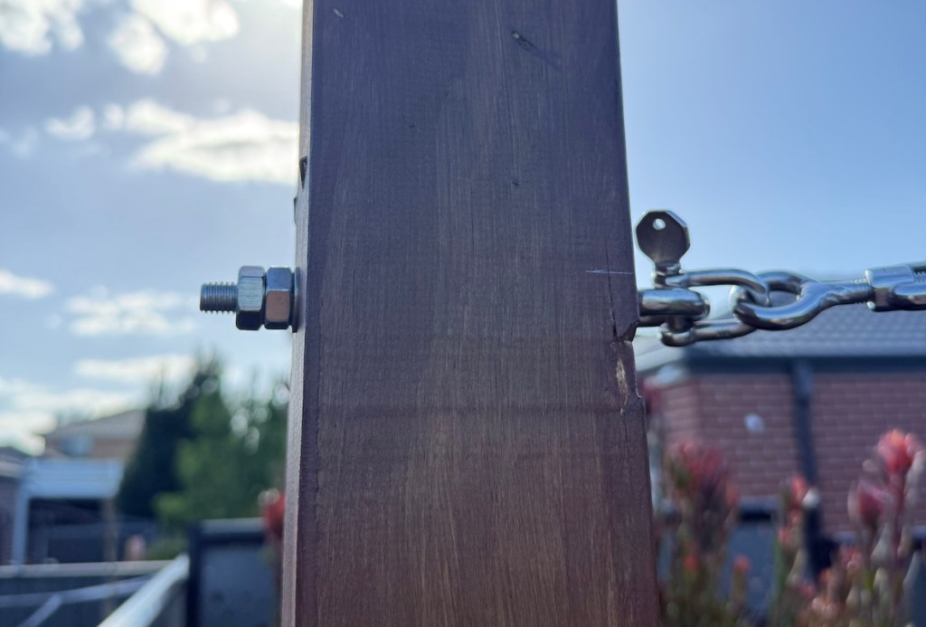 Through bolt or Eye Bolt through a timber post
