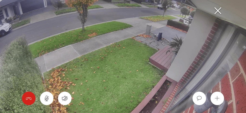 Ring Solar Camera daytime image quality showing front yard, driveway and footpath from an under-eave installation after one year of use.